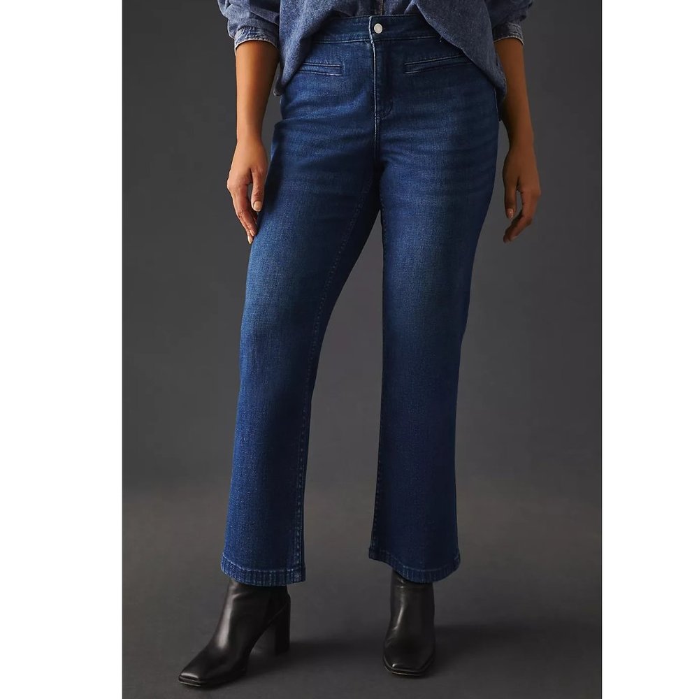 Anthropologie Maeve Essential Mid-Rise Kick-Flare Crop Jeans Medium Rinse 22W